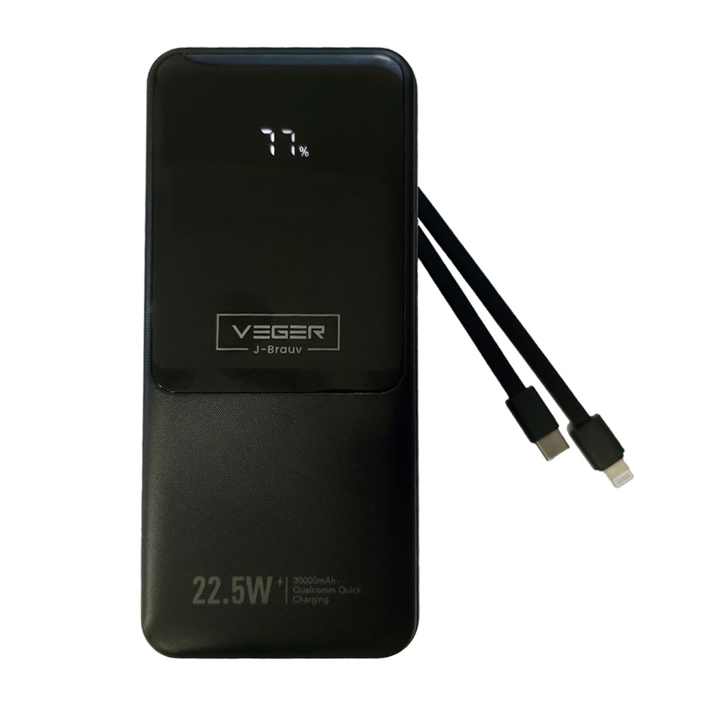 پاور بانک وگر مدل VEGER J-Brauv با ظرفیت 30000mAh، کد VP-3018